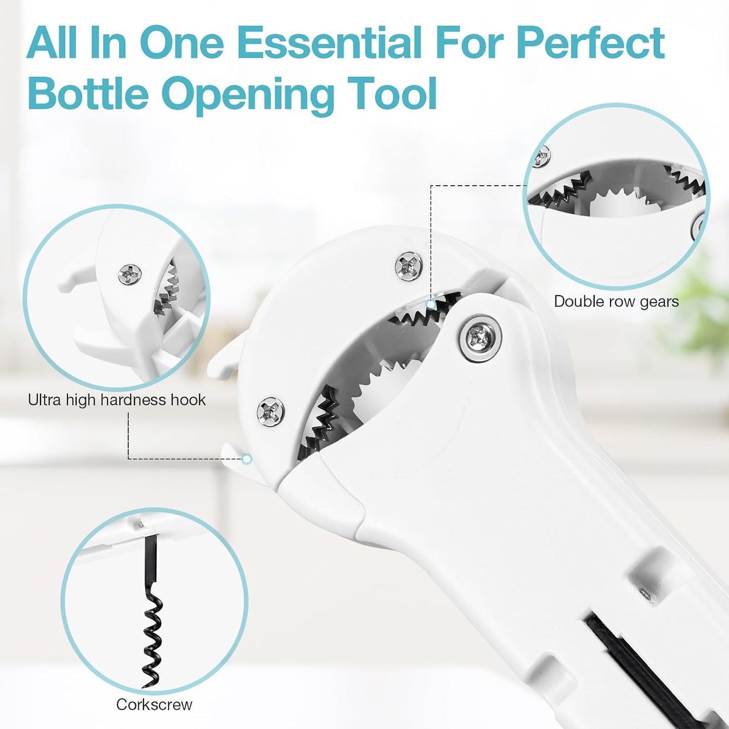 Jar Opener for Seniors with Arthritis, 7 in 1 Bottle Opener and Wine Corkscrew, Easy Grip Kitchen Gadget for Weak Hands Elderly, Retractable Jaw Lid Opener with Magnetic Storage (Teal)