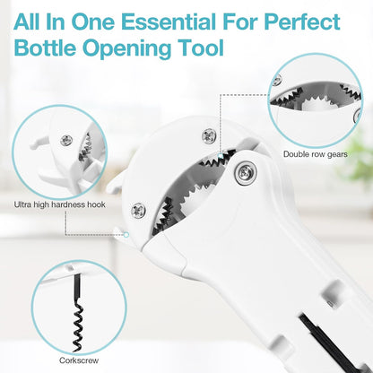 Jar Opener for Seniors with Arthritis, 7 in 1 Bottle Opener and Wine Corkscrew, Easy Grip Kitchen Gadget for Weak Hands Elderly, Retractable Jaw Lid Opener with Magnetic Storage (Teal)
