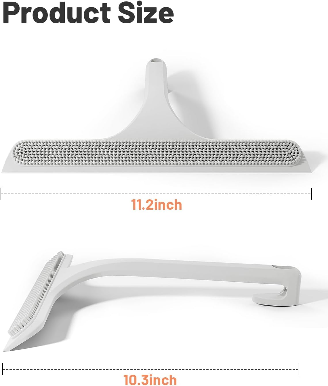 2-in-1 Silicone Shower Squeegee with Hook,Dual-Sided Design with Scraper & Scrub Surface,Rust-Proof Stainless Core,Streak-Free Bathroom Squeegee for Glass Doors,Mirrors,Windows,Car Windshields (Black)