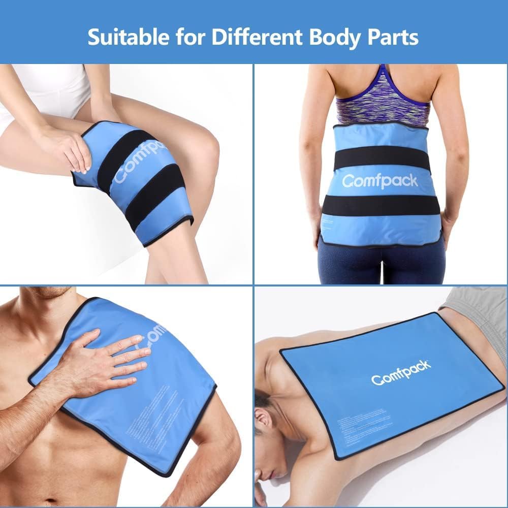 XL Ice Pack for Injuries Reusable, 21.7 x 13 Flexible Hot Cold Pack with 3 Straps for Maximum Back and Full Body, Adjustable Cold Pack Wrap for Swelling, Bruises, Muscle Pain, Inflammation