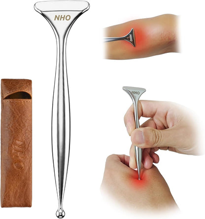 NHO 2-in-1 Acupuncture Pen,Fascia Blaster for Pain Relief, Stainless Steel Gua Sha Scraper & Acupressure Massage Pen, Dual-Ended Fascia Release Tool for Muscle, Neck, Face, Plantar Fasciitis Relief
