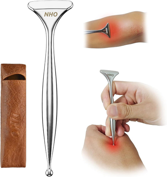 NHO 2-in-1 Acupuncture Pen,Fascia Blaster for Pain Relief, Stainless Steel Gua Sha Scraper & Acupressure Massage Pen, Dual-Ended Fascia Release Tool for Muscle, Neck, Face, Plantar Fasciitis Relief