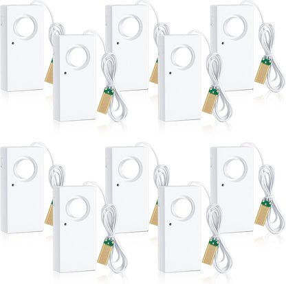 10 Pcs Water Sensor Alarm Leak Detector 120db Water Leak Alarm 9v Battery Flood Sensor Detector Overflow Security Alert for Home Basement Kitchen Garage Bath Tub Sink, White