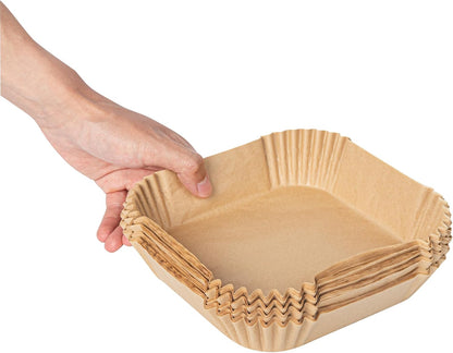 Restaurantware-Pastry Tek 8.1 x 5.5 x 1.8 Inch Air Fryer Liners, 100 Rectangle Air Fryer Baskets - No-Stick Silicone Coating, Unbleached, Food-Grade Paper Liners, For Steamer, Microwave, Oven
