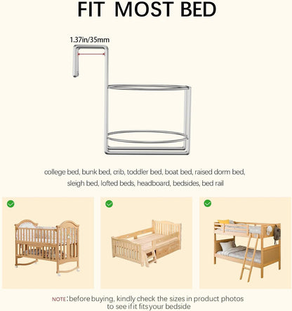 Cup Holder for Bed (Diameter: 3.3IN) Drink Holder Water Bottle/Glass Organizer for Wood Dorm Room Bunk Bed Crib, Metal Toddle Bed,Loft Bedside, Headbed, Car,Office Desk Partition