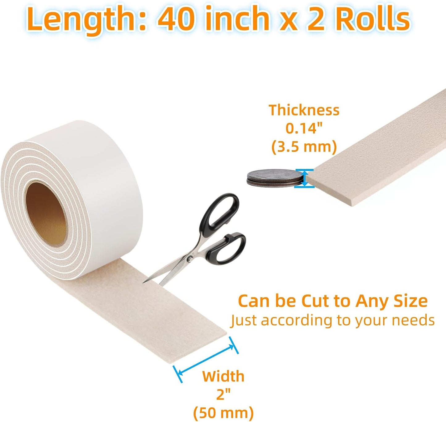 Felt Strips with Adhesive Backing Heavy Duty Cuttable Felt Tape Roll Furniture Pads for Chair Legs - Protecting Hardwood Floors, Chair Wall Protector (Black, 80 x 0.5 x 0.14 Inch)