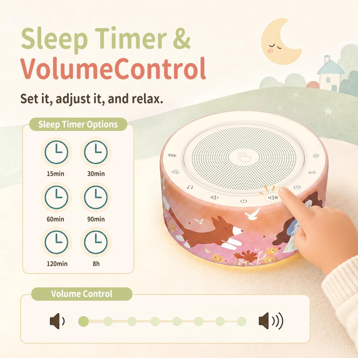 Kipcush White Noise Machine for Baby & Adults, 30 Soothing Sounds, Sleep Sound Machine with 8 Color Night Light, Memory Function, White Noise for Sleeping, Nursery, Office, Travel & Relaxation