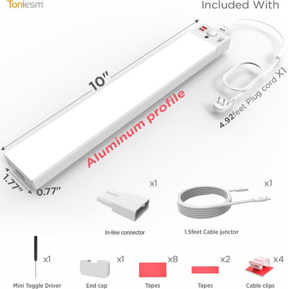 Under Cabinet Lighting Plug in, AC120V LED Motion Sensor Light Indoor 3000K/4000K/5000K, Super Bright, Linkable Under Counter Light for Kitchen,Closet,Shelf,Aluminum (16inch,White,2Pack)