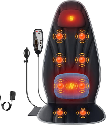 Vibration Massage Seat Cushion with Heat, Full Back & Neck Massager for Chair, 8 Motors Massage Pad with Adjustable Lumbar Support, Heated Chair Cushion for Office Home Recliner