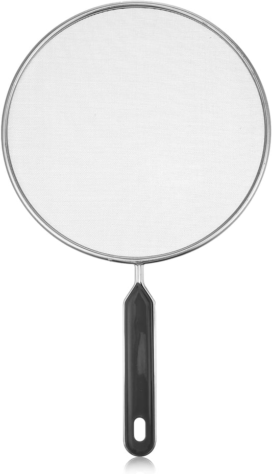 Splatter Screen for Frying Pan 7.5’’ Stainless Steel Grease Splatter Guard with Comfortable Grip Handle Pan Cover Cooking Protector Ultra Fine Mesh Prevents Oil Splatters for Frying Cooking (Black)