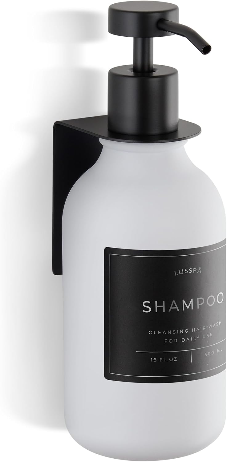 Shower Shampoo Dispenser Wall Mounted – 3 Refillable 16.9 oz Clear Bottles with Stainless Steel Pumps & No-Drill Adhesive Holders – Soap Dispenser Set for Bathroom (3 X Clear/Silver)