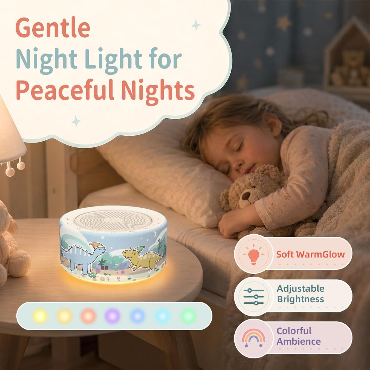 Kipcush White Noise Machine for Baby & Adults, 30 Soothing Sounds, Sleep Sound Machine with 8 Color Night Light, Memory Function, White Noise for Sleeping, Nursery, Office, Travel & Relaxation