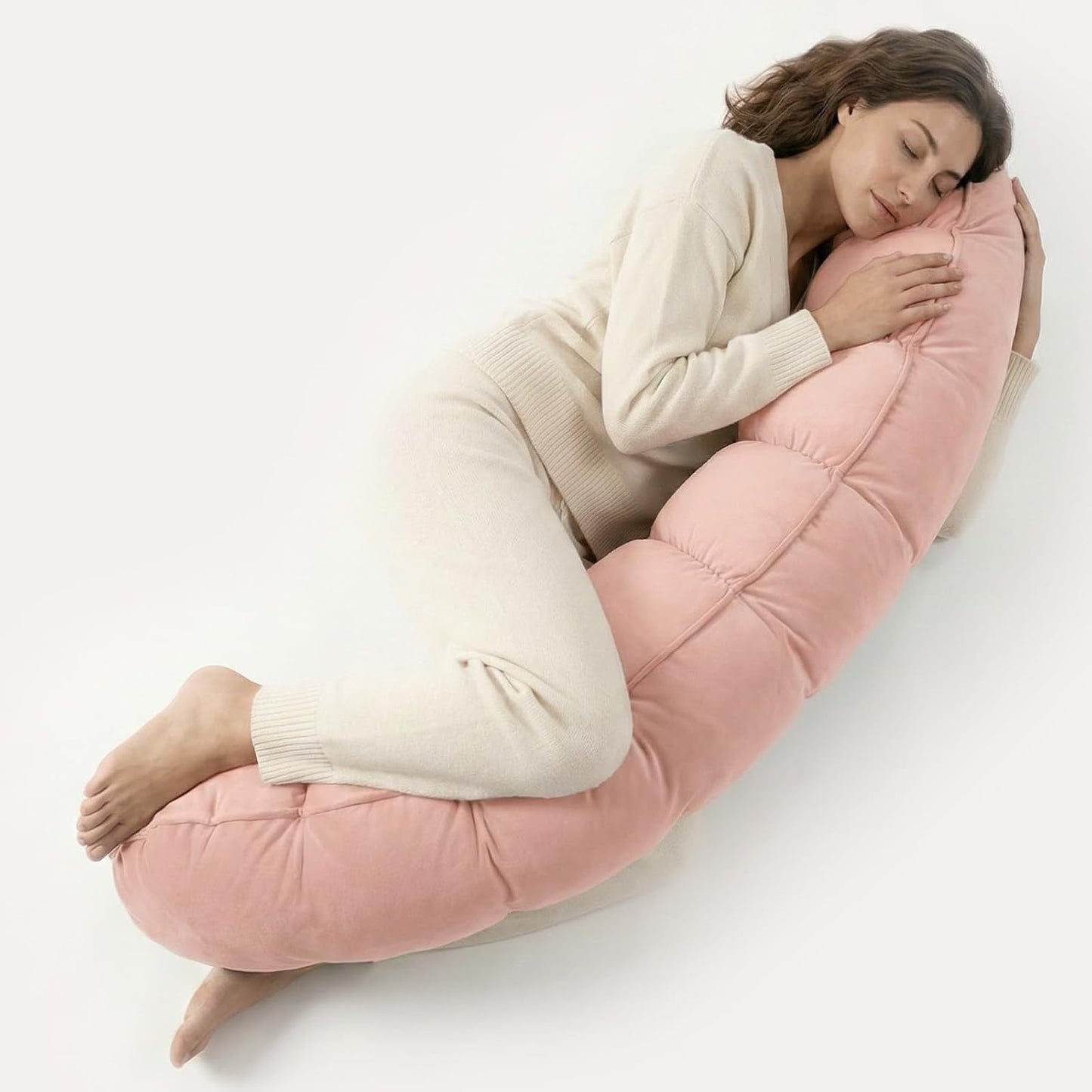 Peallow(Pat. Pend) – Long Round Body Pillow for Adults, Bolster Pillow for Sleeping, Soft and Supportive Pillow for Sleeping & Lumbar Support (Green-White, 29.5")