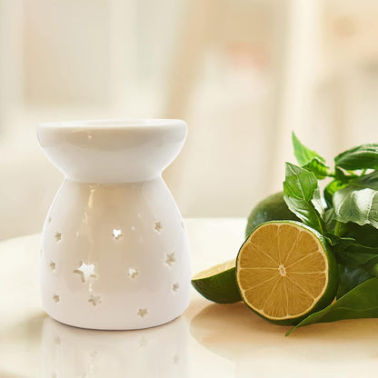 Ceramic Tea Light Candle Holder, Oil Burner for Scented Oil, Tealight Wax Warmer Decoration for Bedroom,Living Room,Balcony,Patio Tabletop Star Birthday Wedding Gift