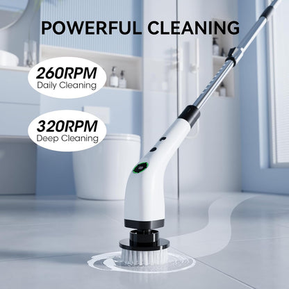 Electric Bathroom Cleaning Brush Cordless Shower Scrubber SD-CTB01 | Spin Scrubber Full Body Waterproof IPX7 with Adjustable Handle, 8 Replaceable Brush Heads for Bathtub/Kitchen/Window/Home