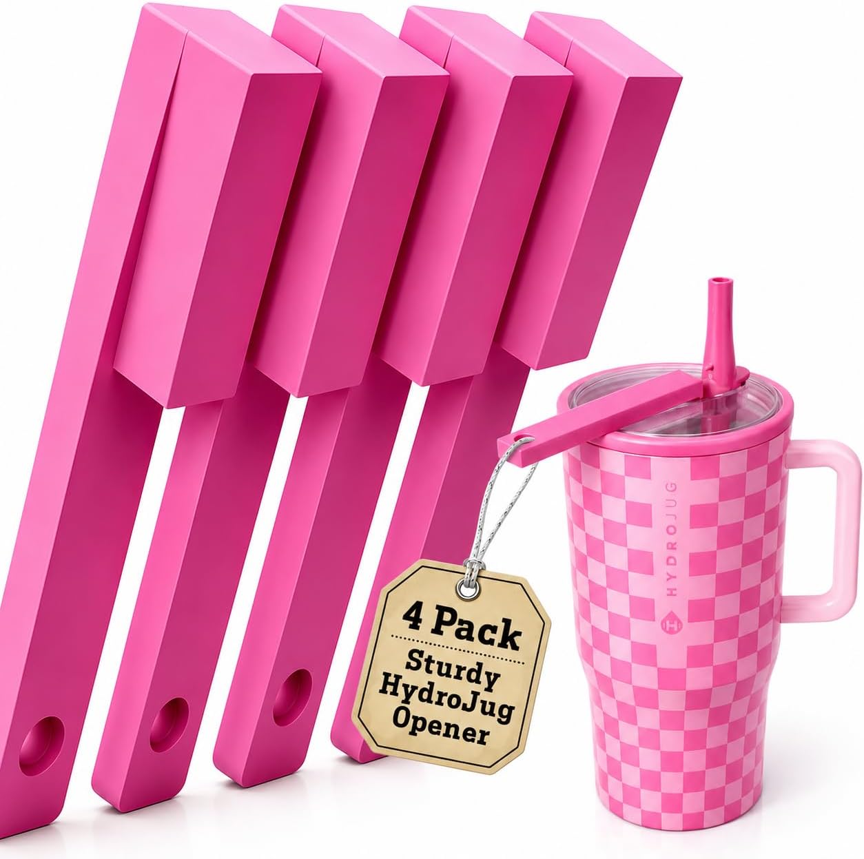 Easy Grip Bottle Cap Opener – Ergonomic Lid Turner for Stanley, Hydrojug, & Owala Tumblers – Easy Grip Assisted Bottle Opener for Weak Hands – 20oz, 32oz, 40oz - Hot Pink