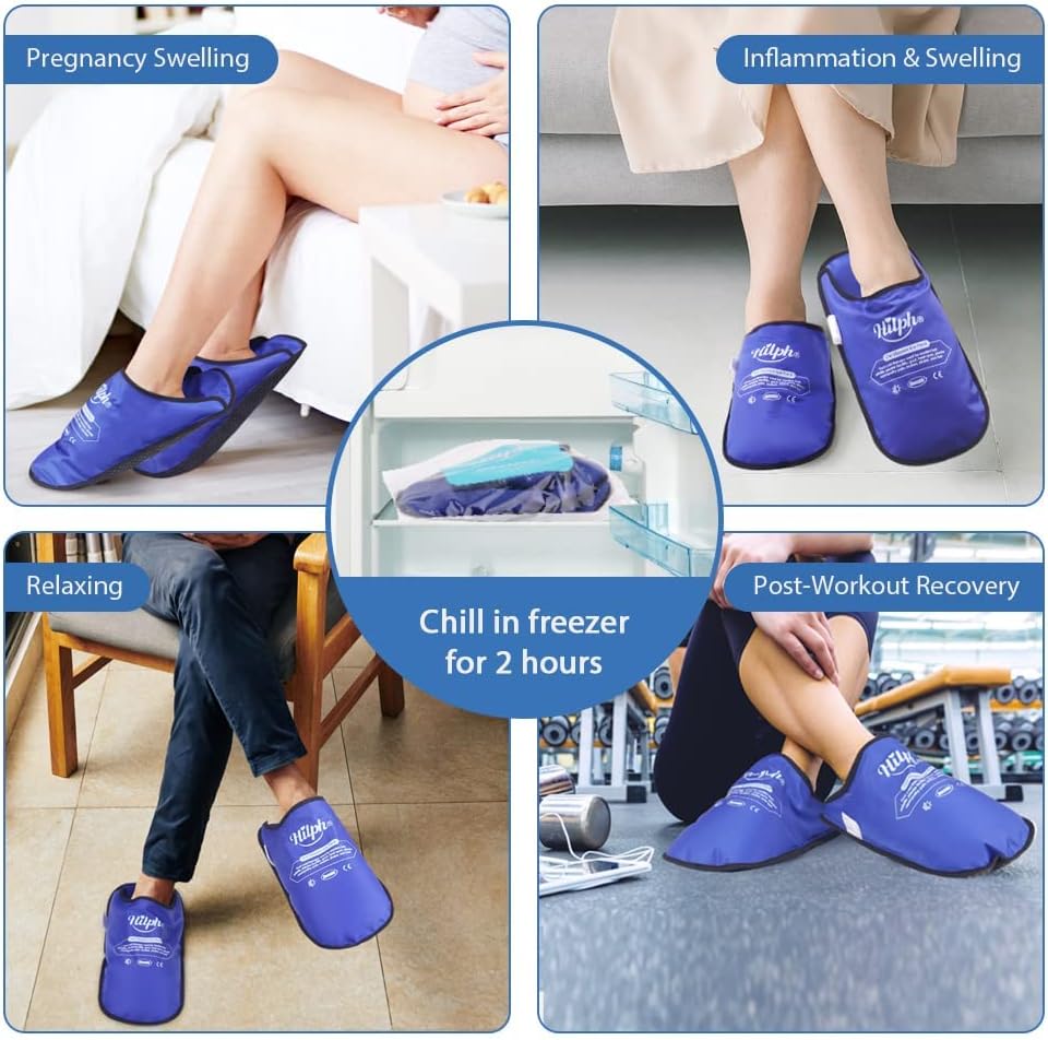 Hilph Foot Ice Pack Slippers, 1 Pair Ice Pack for Feet & Toes Pain Relief | Reusable Hot Cold Therapy for Plantar Fasciitis, Gout, Bunions, Neuropathy Relief, Surgery Recovery, HSA Eligible FSA, Blue