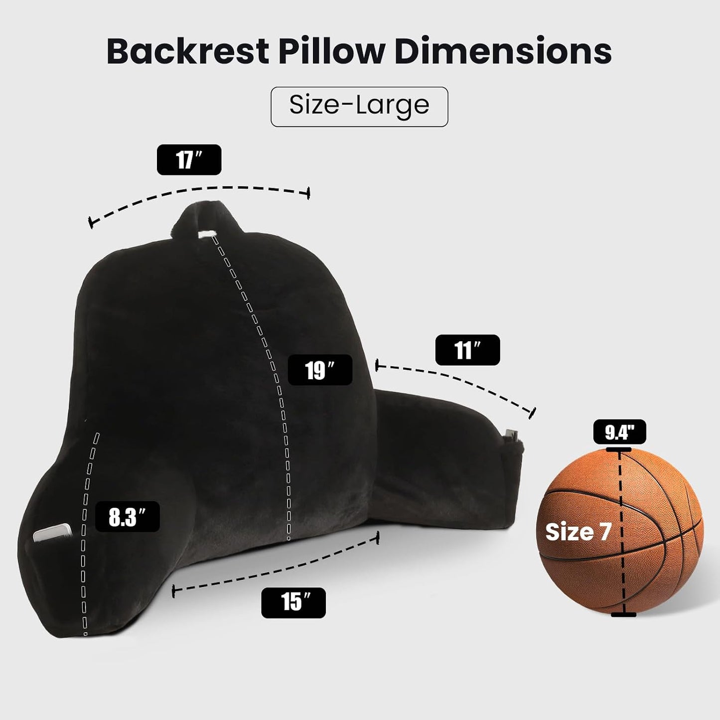 Reading Pillow with Arms for Sitting in Bed,Backrest,White Flannel,M | 17" Backrest Supports Back for College Students,Elbows & Forearms for Dorm Reading,Gaming,Watching TV