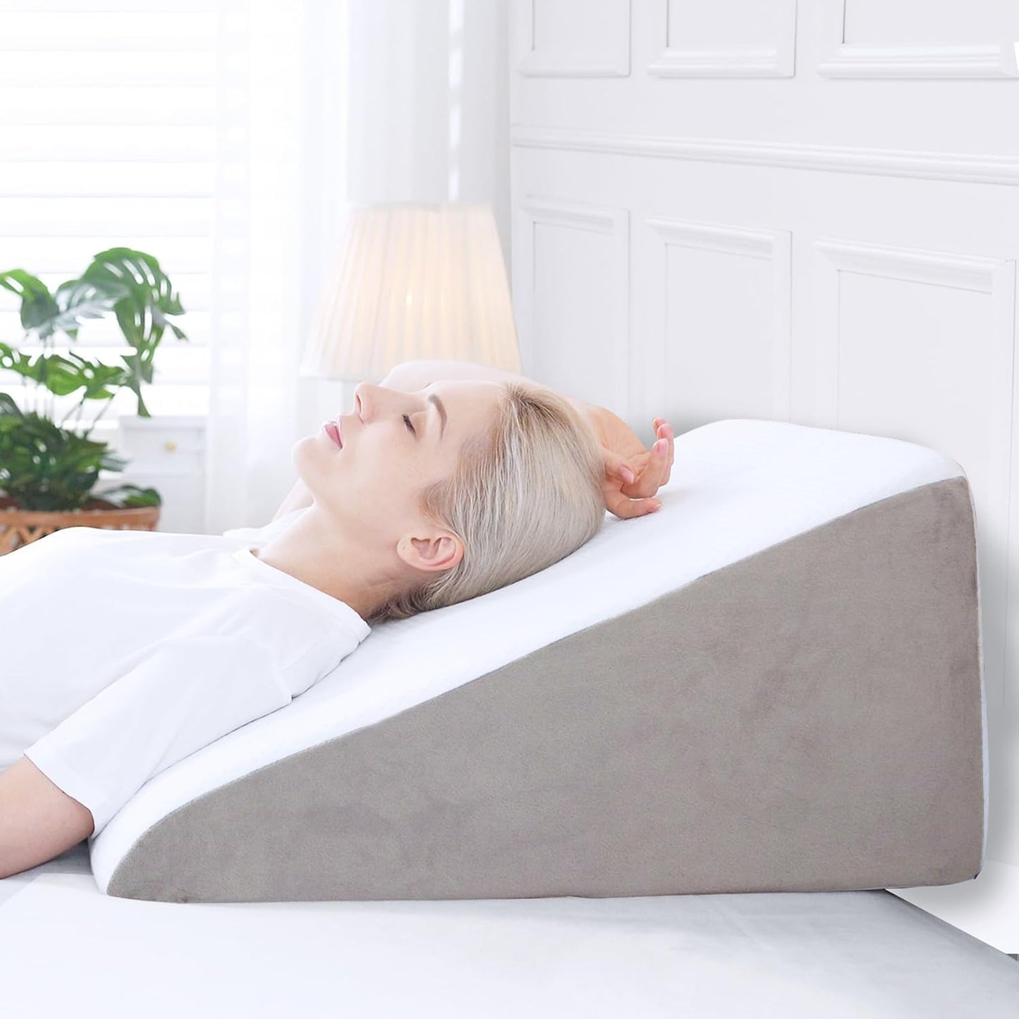 Sasttie Wedge Pillow 24x24x12 inch, Memory Foam Bed Wedge, Cool Grey | Triangle Pillow for Sleeping, Acid Reflux, Back Pain, Post-Surgery, and Snoring, Designed with Removable Washable Cover