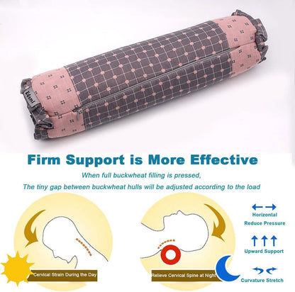 Buckwheat Cervical Neck Roll Pillow, Adjustable Firm Support for Neck Pain Relief, 15.7x6 Inch Buckwheat Hull Pillow for Back Side Sleepers