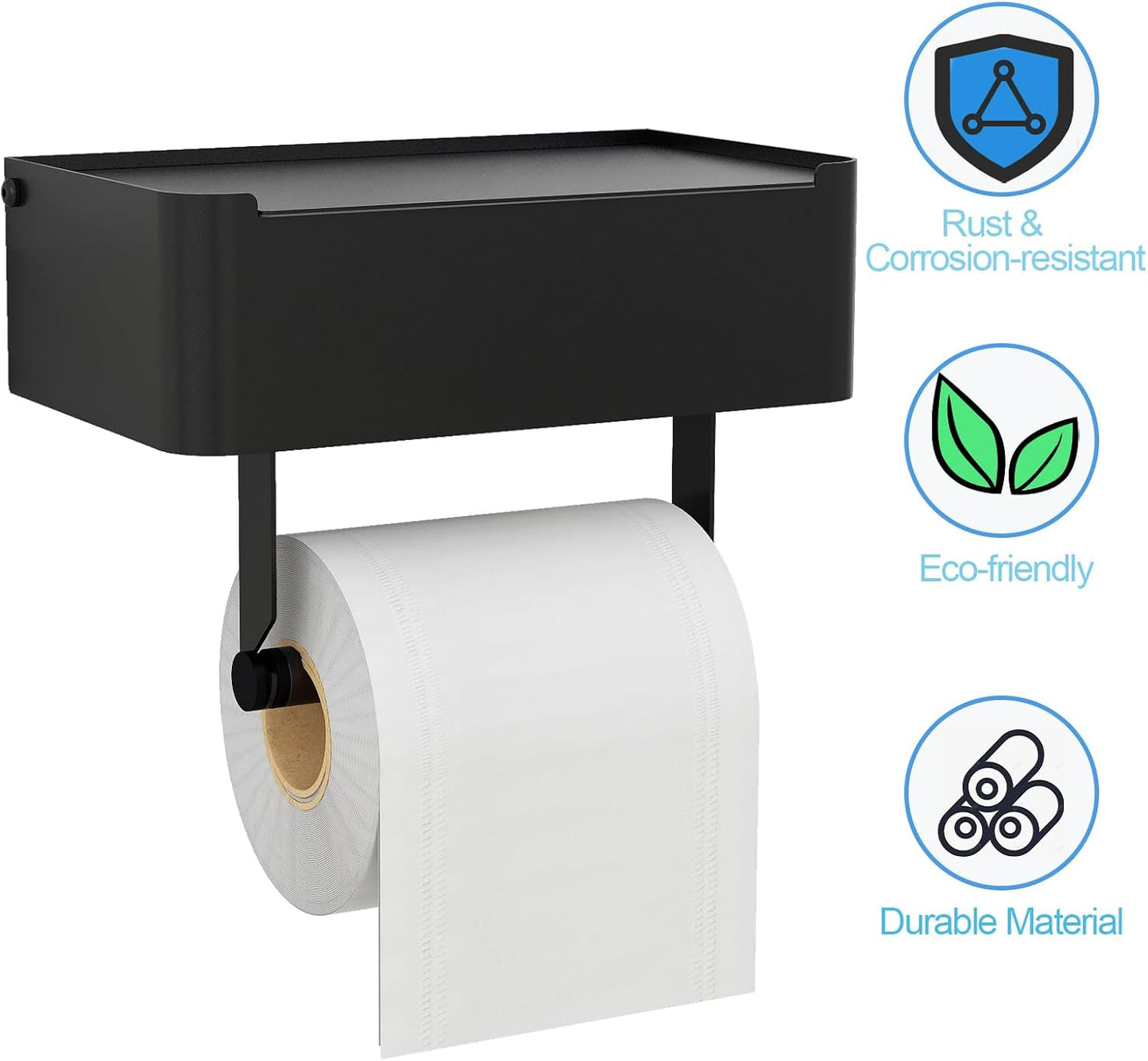 JUYSON Toilet Paper Holder with Shelf, Flushable Wipes Dispenser Fits for Bathroom Wipe Storage, Keep Your Wipes Hidden Out of Sight - SUS304 Stainless Steel Wall Mount Organizer (Matte Black)