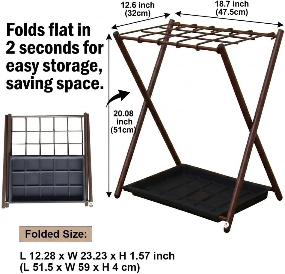 Folding Umbrella Storage Stand Rack Holder Organizer Bin for Entryway Home Commercial Office Décor with Drip Tray