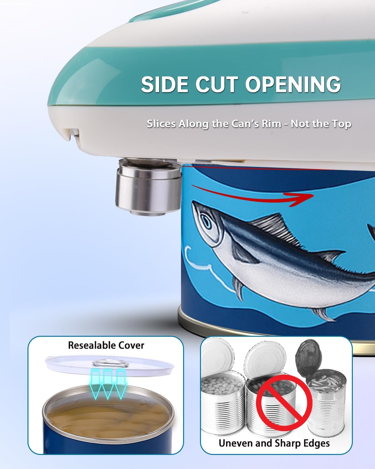 CIRCLE JOY Electric Can Opener, One-Touch Automatic Can Opening with Smooth Edges, Food Safety Handheld Battery-Operated Can Opener for Kitchen and Seniors, Blue