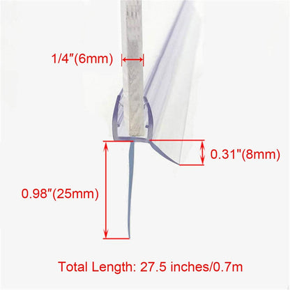Frameless Shower Door Bottom Seal with Drip Rail 1/4" Thick Glass 27.5" Long Sweep - Glass Door Seal Strip Stop Shower Leaks