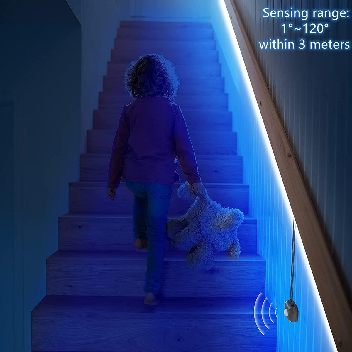 Motion Activated Under Bed Lights, 2x9.84ft 5050 RGB Color Changing LED Strip Lights with Sensor, APP Control and Music Sync, Dimmable Night Light for Bedroom Stair Father Day Gifts