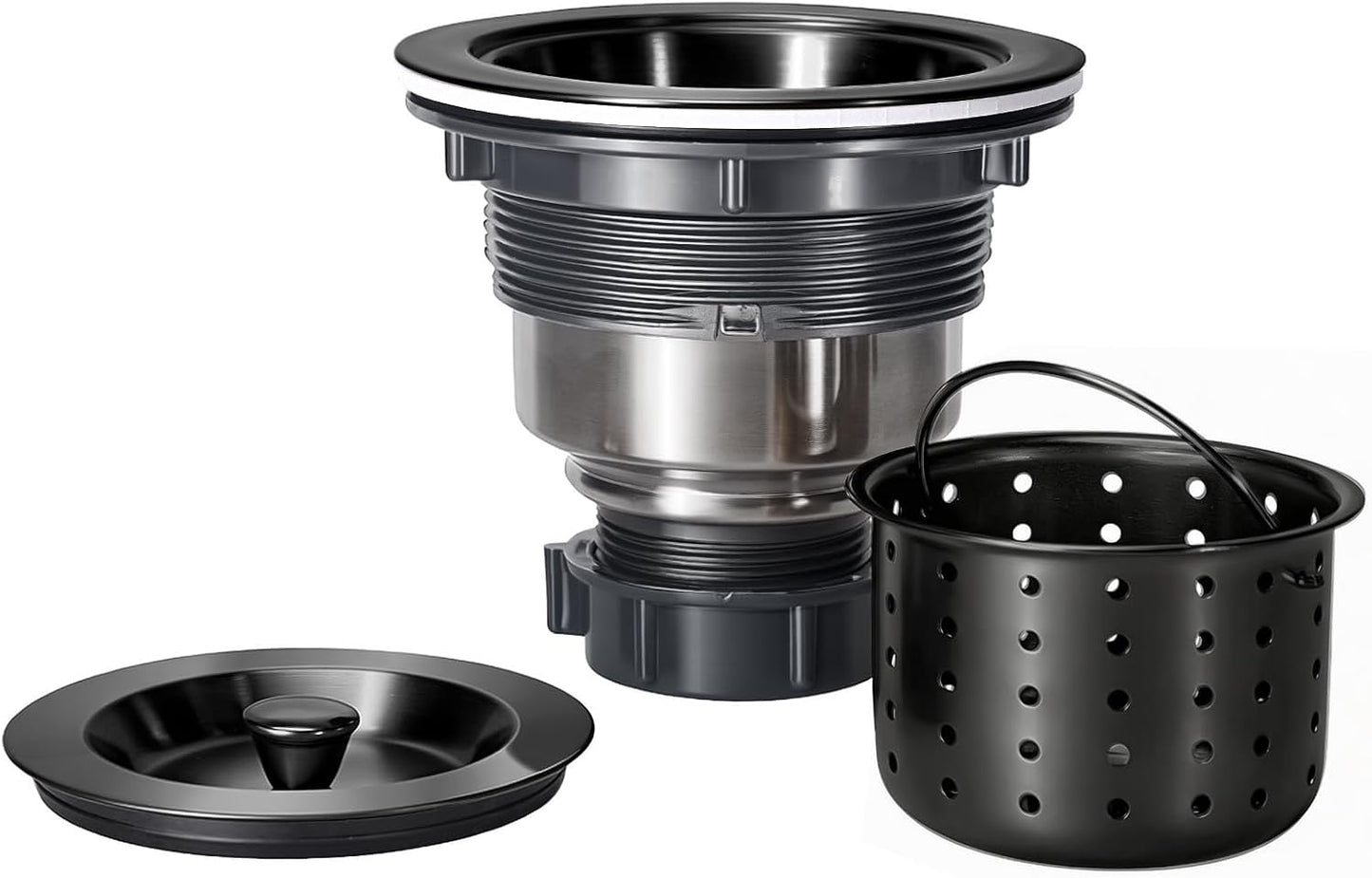 3-1/2 Inch Sink Drain Assembly Kit, Removable Deep Sink Strainer Basket with Sink Stopper/Sealing Lid for Home, Kitchen, Stainless Steel