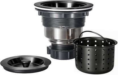 3-1/2 Inch Sink Drain Assembly Kit, Removable Deep Sink Strainer Basket with Sink Stopper/Sealing Lid for Home, Kitchen, Stainless Steel