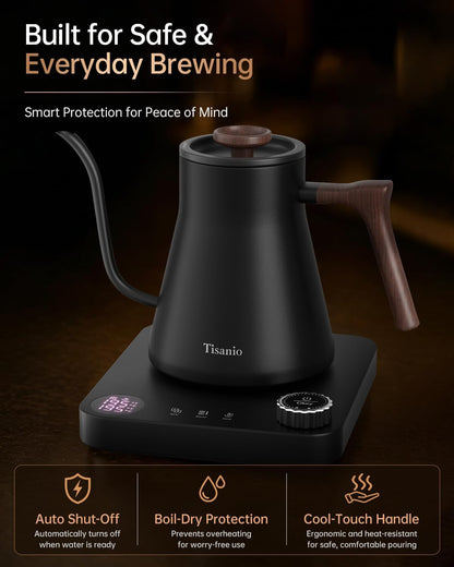 Gooseneck Electric Kettle with Temperature Control, 0.9L, Black | ±1°F Precision Pour Over Kettle, LCD Dual Display, Smart Two-Stage Heating, 2H Keep Warm, 304 Stainless Steel Interior