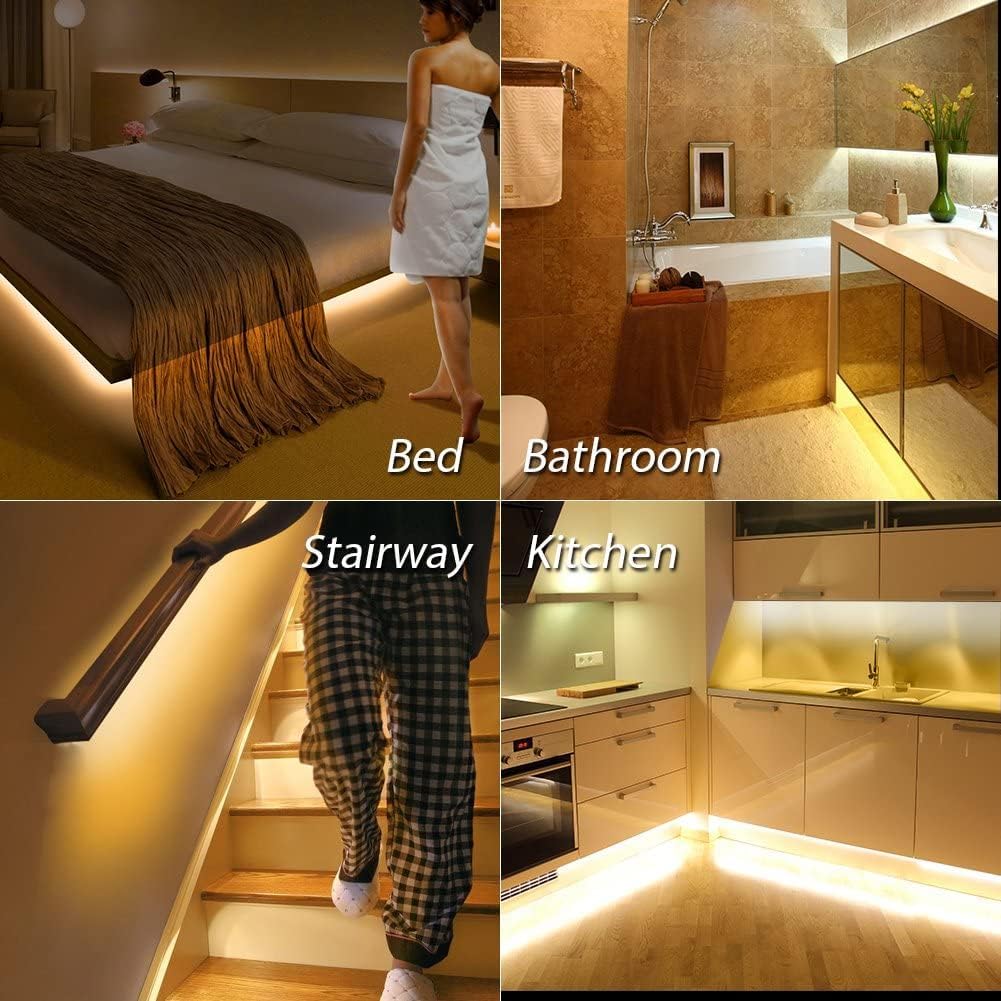 5 Feet Motion Activated Strip Lights, Plug-in LED Night Lights Waterproof for Bed, Kitchen, Stair (Warm White)