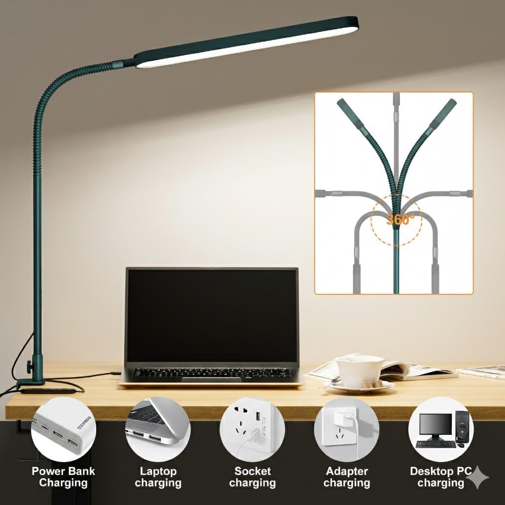 SKYLEO Desk Lamp for Home Office, Eye Comfortable LED Desk Light for Long Hours, Adjustable Swing Arm with Memory Function, Black