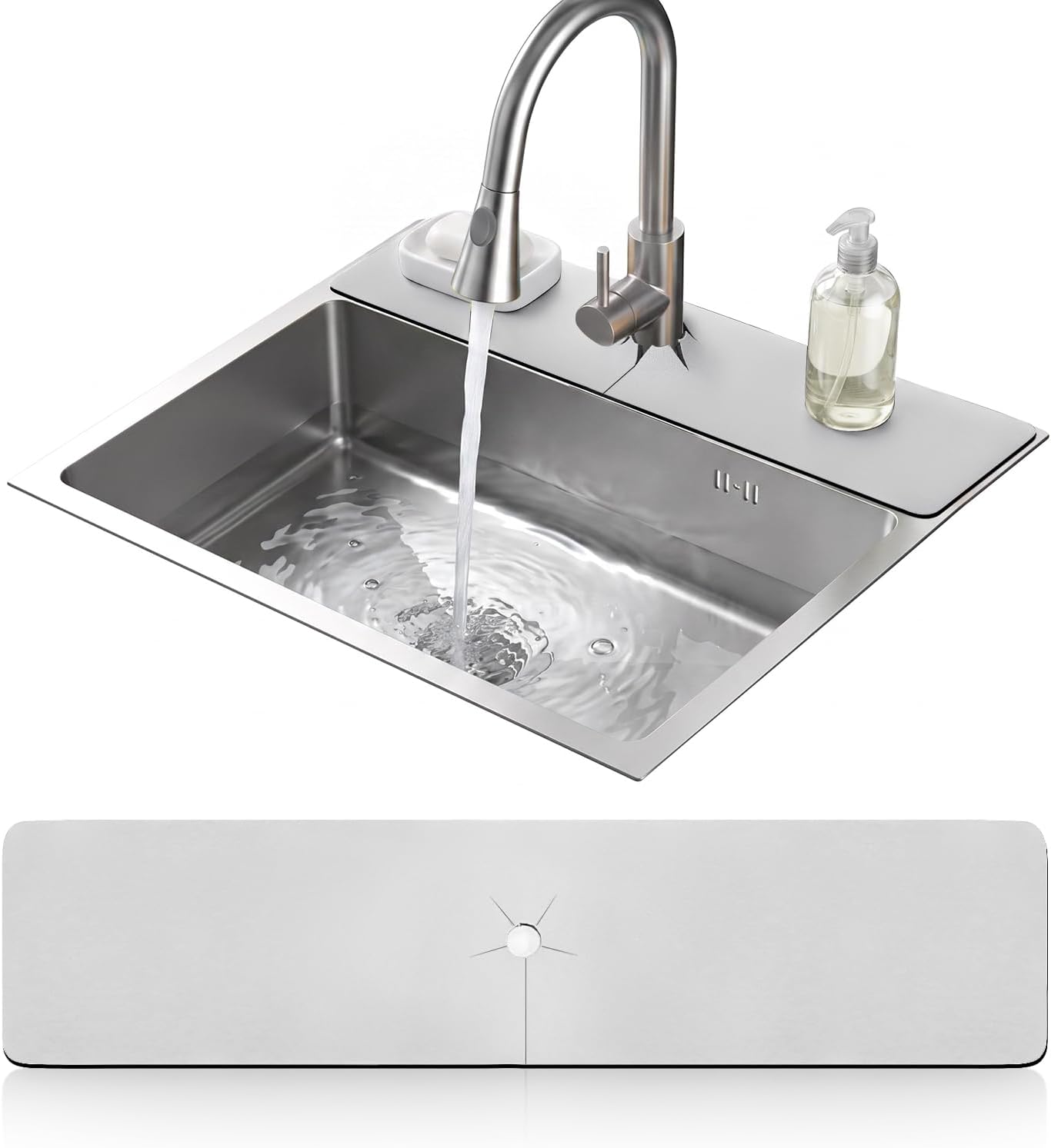 LOPNUR Cuttable Faucet Mat for Kitchen Sink, Extra Long 29 Inch, Black | Super Absorbent & Fast Dry Diatomite Sink Splash Guard, 0.8-2.4 Inch Adjustable Faucet Hole, Cut to Fit Bathroom & RV Sinks