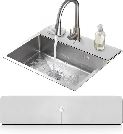 LOPNUR Cuttable Faucet Mat for Kitchen Sink, Extra Long 29 Inch, Black | Super Absorbent & Fast Dry Diatomite Sink Splash Guard, 0.8-2.4 Inch Adjustable Faucet Hole, Cut to Fit Bathroom & RV Sinks