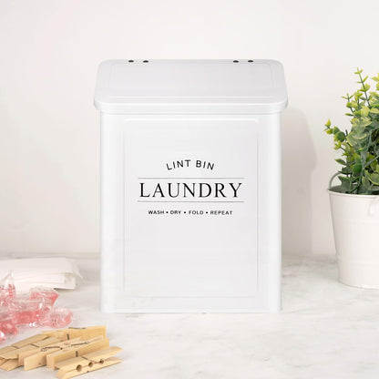 Magnetic Lint Bin for Laundry Room, Metal Lint Trash Can with Lid and Brush, Wall Mounted Lint Box for Dryer, Farmhouse Laundry Room Decor, Black