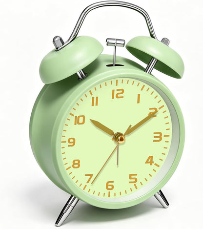 4.5" Metal Loud Alarm Clock for Heavy Sleepers Adults, Analog Battery Operated Alarm Clock with Bells Glow in Dark Numbers, Silent Old School Bedside Desk Clock for Bedroom Office Kids, Black