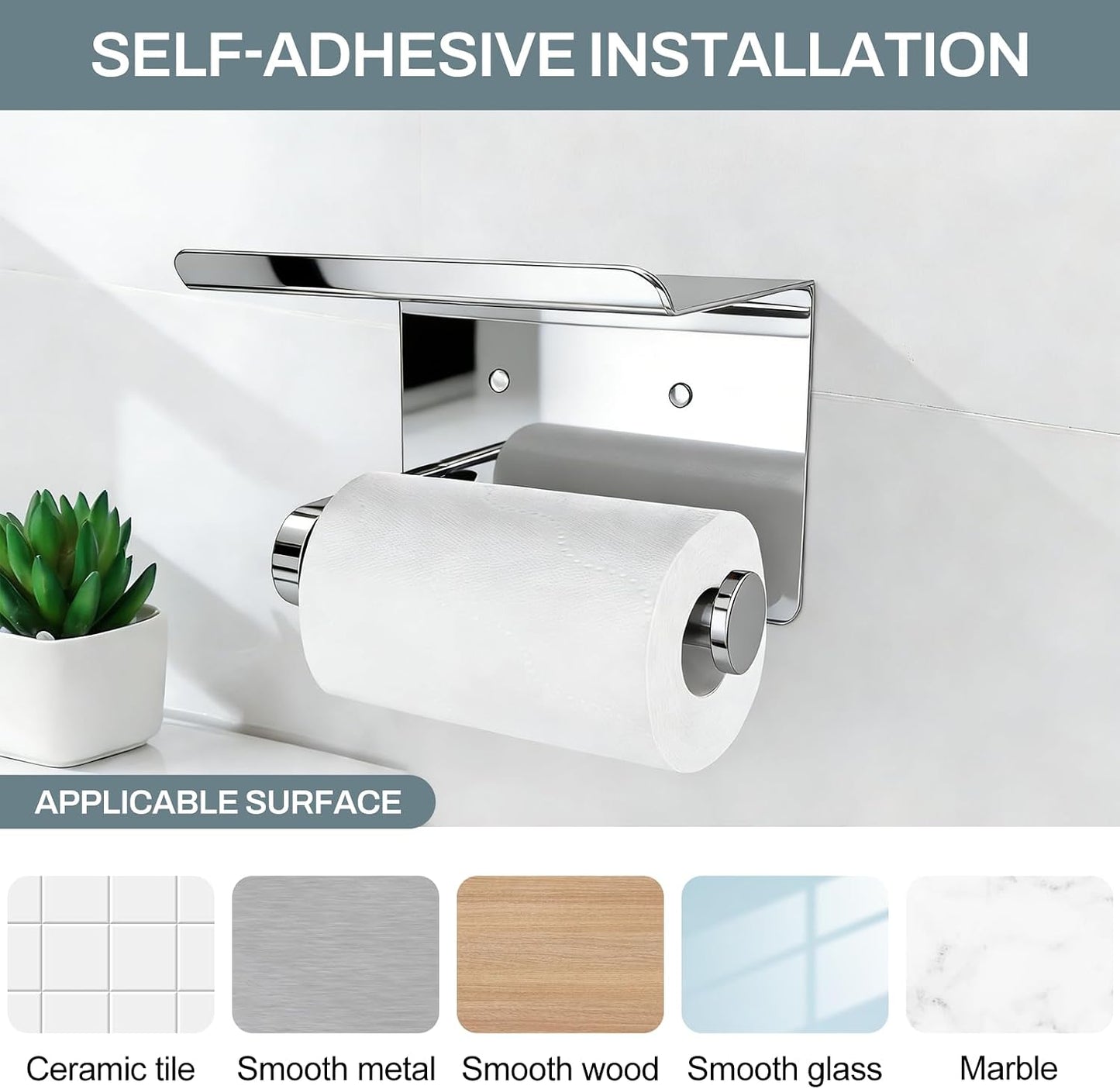 SetSail Toilet Paper Holder with Shelf Adhesive or Screw-in Matte Black | Adhesive or Screw-in,Waterproof and Rustproof Stainless Steel,Wall Mount Design,for Bathroom Hardware Accessories