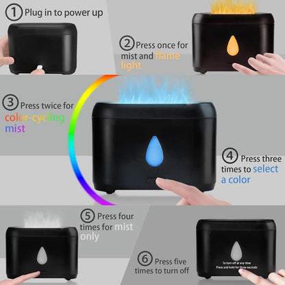 Flame Diffuser for Essential Oils, 200ml Ultrasonic Aroma Diffusers with Cool Mist, Aromatherapy Diffuser with Auto-Off Protection, Small Humidifier for Home,Office,Bedroom,Gift (Black)
