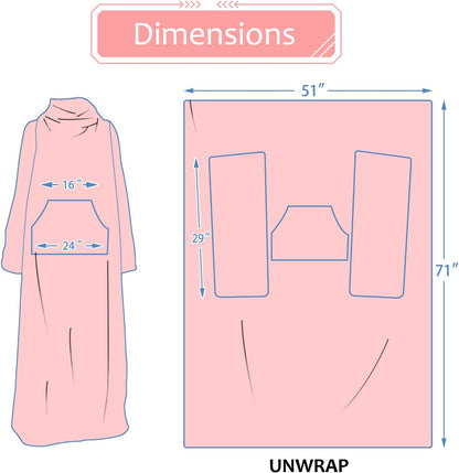 Solaris Wearable Blanket with Sleeves for Adults, Softness Comfort Warmth Fleece Gift for Women Men, Snuggy Body Throw TV Blanket for Home Office Lounge, Gift for Your Lover