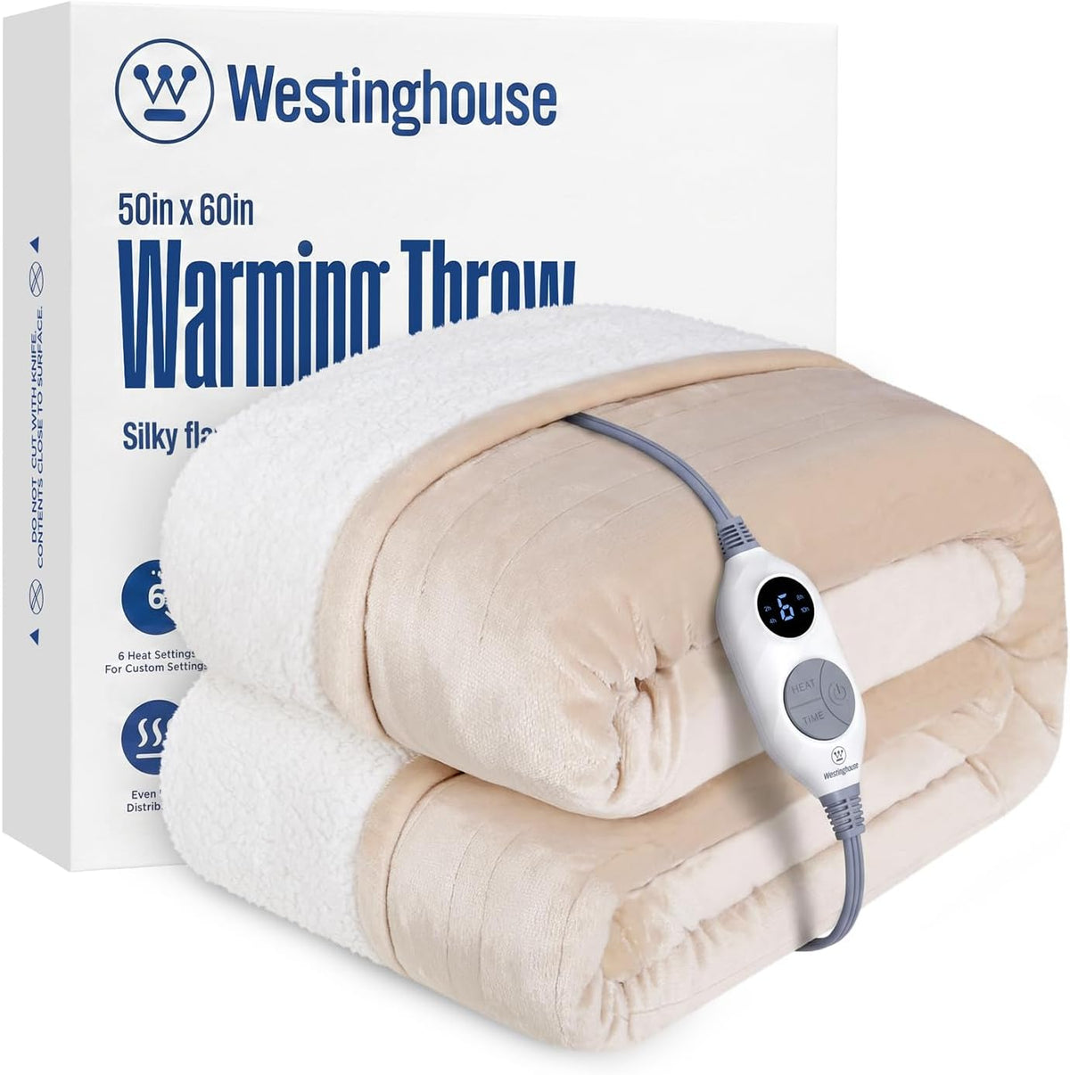 Westinghouse Heated Throw Blanket, 50"x60", Charcoal, ETL Certified
