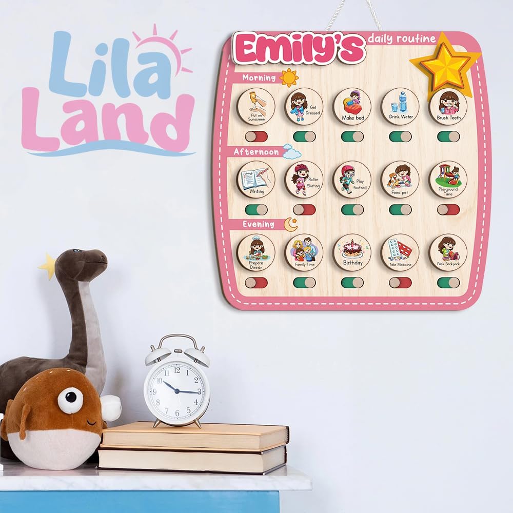 Wooden Daily Routine for Kids, Chore Chart for Toddler, Daily Responsibilities for Kids, Visual Schedule, Morning Bedtime Routine for Girls