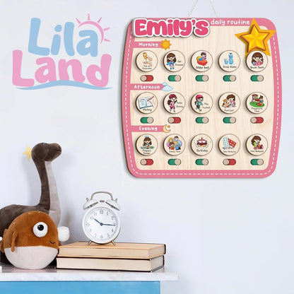 Wooden Daily Routine for Kids, Chore Chart for Toddler, Daily Responsibilities for Kids, Visual Schedule, Morning Bedtime Routine for Girls