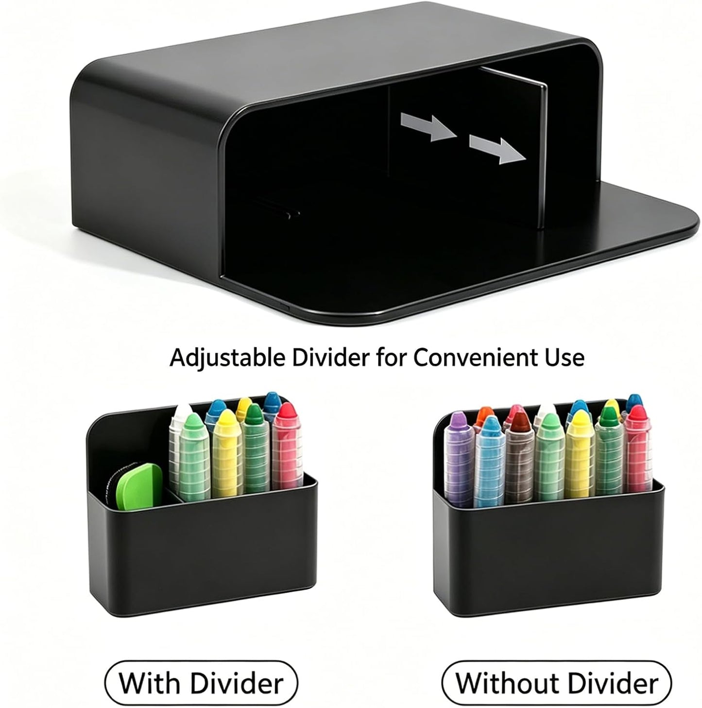 3 Pack Magnetic Pen Holder, Strong Magnetic Dry Erase Marker Organizer with Generous Compartments, Pen Pencil Organizer for Whiteboard, Fridge, Home Office School, Black