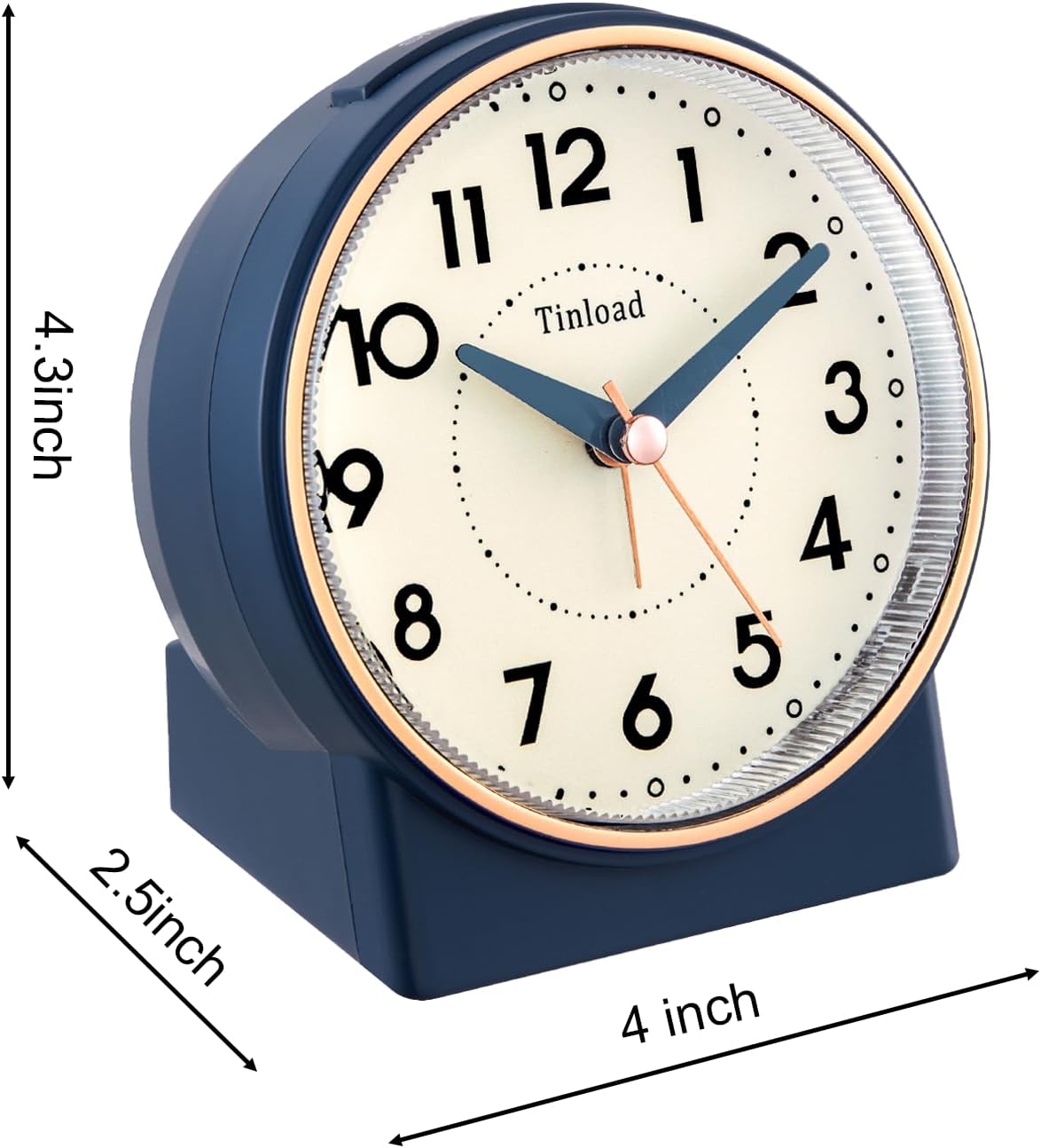 Tinload 4.3" No Ticking Analog Alarm Clock,Silent Readable for Seniors,Easy to Set,Gradual Rise Alarm,Big Numbers,On/Off Switch on Side,Gentle Wake,Snooze,Lighted on Demand,Battery Operated,Black