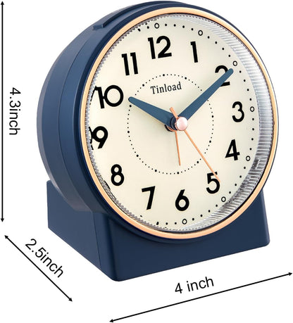 Tinload 4.3" No Ticking Analog Alarm Clock,Silent Readable for Seniors,Easy to Set,Gradual Rise Alarm,Big Numbers,On/Off Switch on Side,Gentle Wake,Snooze,Lighted on Demand,Battery Operated,Black