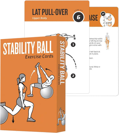 Half Balance Ball Workout Cards, 62 Exercises Cards Deck Large Size 5" x 3.5" Fitness Cards for Women & Men, Beginner Fitness Guide to Training Exercises at Home or Gym