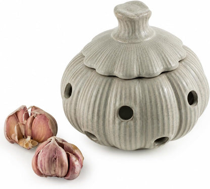 Garlic Storage Pod Ceramic Garlic Keeper with Lid Large Garlic Container for Counter, White