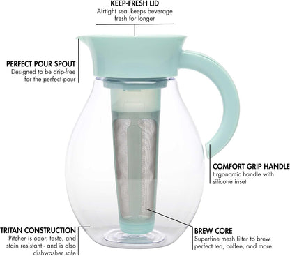 Primula The Big Iced Tea Maker and Infuser, Plastic Beverage Pitcher with Leak Proof, Airtight Lid, Fine Mesh Reusable Filter, Made without BPA, Dishwasher Safe, Green